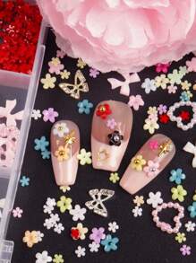 15 Grid 3D Acrylic Flower Y2K Nail Art Decoration, Mixed Size Colored Flowers Gold Steel Beads DIY Cute Sixtieth Nail Charm Kawaii Jewelry Accessories Nail Gemstones Nail Supplies, Jewelry Nail Accessories Nail Art Accessories. Alloy Hollow Butterfly