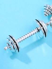 1pc Barbell Shaped Metal Keychain, Gift For Fitness & Sports Enthusiasts - View 3