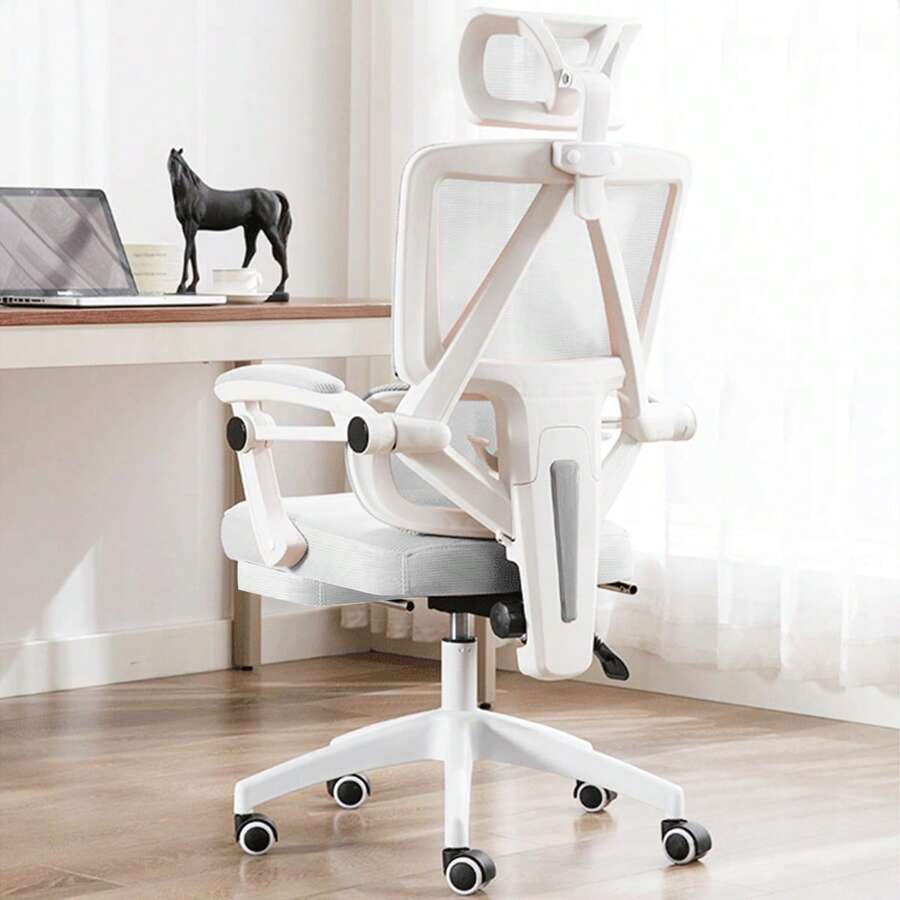 Fatigue-Free, Ergonomic Office Chair, Desk Chair, Armrests, Height Adjustment Function, Headrest, 360-Degree Swivel Chair Mesh, Computer Chair, PC Chair, Highly Breathable, Work From Home, Office Chair (Vintage, White) - 白色 - 查看 1