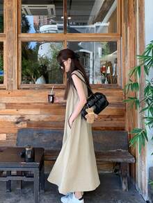 Vintage Casual Sleeveless High-End Elegant Loose Fitting Slimming Midi Dress