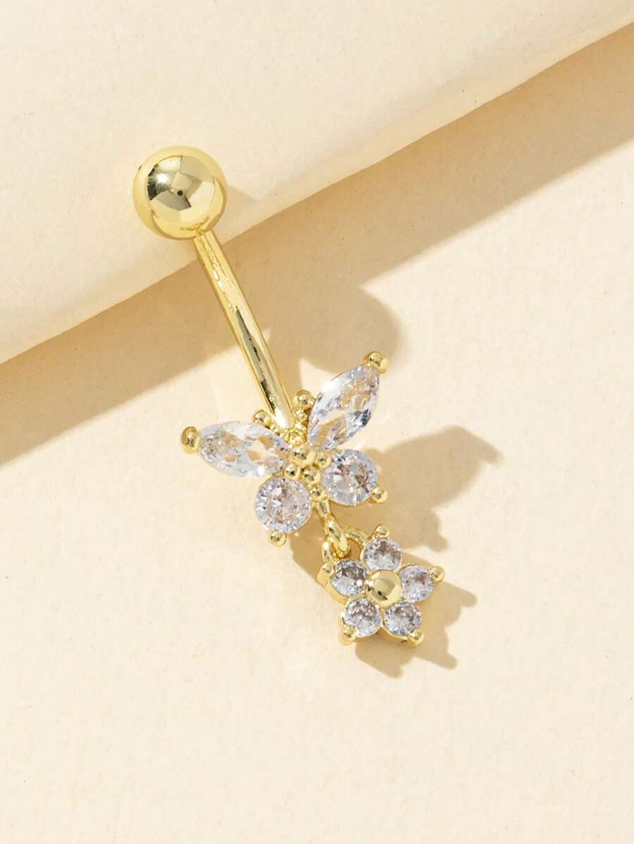 1 Stück luxuriöser goldfarbener kupfervergoldeter Zirkonia Bauchnabelring, geeignet als Geschenk für Damen zum Valentinstag, Erntedankfest, Halloween, Ostern, Weihnachten, Bar, Strandparty, Geburtstag, für den täglichen Gebrauch
