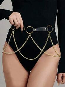 1pc Women's Adjustable Gothic Style Three-Chain Waist Belt, Suitable For Everyday Wear - Black - View 3