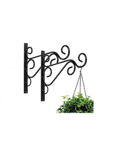 2 件黑色金属壁挂植物架，适用于悬挂喂鸟器、灯笼、风铃、花盆、装饰品、灯串、烛台、户外和室内装饰