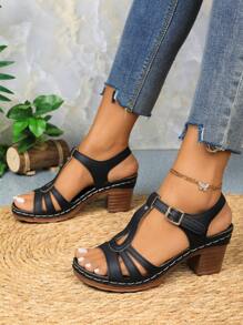 1 Pair Women Platform Buckle Strap Sandals, Versatile Flat Comfy Athletic Beach Shoes, Casual Holiday Style, Fashion Minimalist Leisure Slip-On