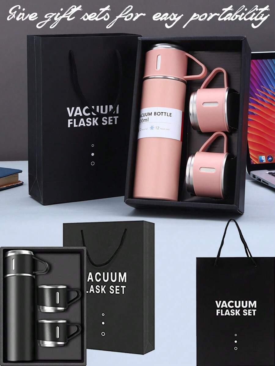 1 pièce Set de Bouteille, Corps de Tasse en Acier Inoxydable, Thé Café Lait Boisson Conservation de Chaleur et de Froid, Matériau Extérieur Givré Confortable, Multi-Tasse Set avec Boîte Cadeau, Le Meilleur Choix pour Profiter de Boissons Chaudes n'Importe Quand et Partout, 1 Tasse avec 3 Couvercles, Cadeau Essentiel à Envoyer à la Famille ou aux Amis, Équipement Scolaire Cadeau de Remise des Diplômes, Tasse d'Eau de Sport Extérieur