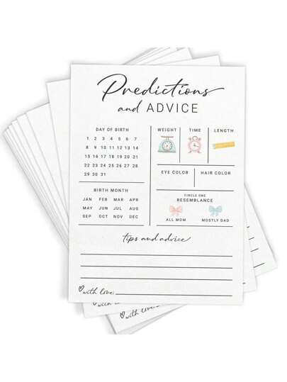 24PCS -Printed Party Baby Prediction And Advice Cards For New Parents - Welcome Baby Party Game, Mommy And Daddy Wishes, Gender Reveal Boy Or Girl, Modern Minimalist Design