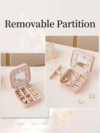 1 件旅行珠宝收纳盒，女士礼物，迷你珠宝收纳盒，带镜子的项链和耳环架，粉色旅行必备品，妇女节礼物，适用于假日海滩、浴室收藏、卧室收藏，大容量