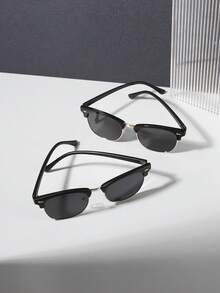 半副男士小方款时尚黑色太阳镜，适合日常出行、夏季海滩度假、户外活动和旅行。 - 彩色 - 查看 6
