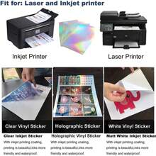 A4 Size 50 Sheets Holographic Printable Sticker Paper For Ink Jet & Laser Printer, Vinyl Sticker Printable Paper, Waterproof Glossy Sticker Paper Dries Quickly - 8.3 X 11.7 Inch, Rainbow