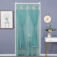 1 pieza Panel de cortina traslúcida artística, cortina de puerta de instalación sin taladrar para primavera, verano, otoño, anti-mosquitos y moscas, doble malla, doble apertura, cortina de encaje para dormitorio, divisor de ambientes para uso doméstico