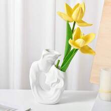 1PC,Creative Vase In The Shape Of A Human Face. Artistic Couple - Shaped Vases In Black, White, And Gold. Vases With Couple Silhouettes. Table Sculpture Vases For Weddings. Decorations For The Dessert Area, Offering Greater Ornamental Value.