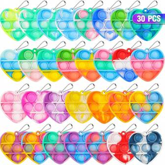 5/10/20/30pack Pop Fidget Toys Bulk Its Valentine's Day Gifts For Kids Classroom 30 Pack Valentine Party Favors For Kids Mini Pop Heart Keychain It Fidget Toy Fidgets For Classroom Prizes Birthday Goodie Bag Stuffers