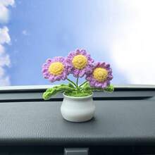 1pc Knitted Sunflower Potted Plant Decor For Car Dashboard - one-size - View 14