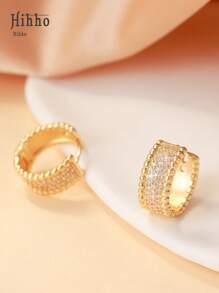 Hihho 2pcs Fashionable Bohemian Shiny Cubic Zirconia Inlaid Decor Earrings, Jewelry For Women, Suitable For Daily Wear, Festival Party Gift