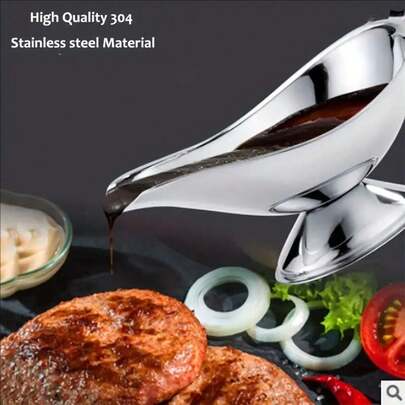 1pc 3oz/5oz/8oz Modern Stainless Steel Meat Sauce Boat With Handle For Easy Cleaning, Suitable For Pepper, Salad Dressing, Sauce, Tomato Sauce, Lightweight, Perfect For Kitchen And Restaurant Use, Kitchen Sauce Cup