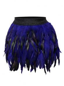 SINGREENY 哥特风格高端生日派对礼服 高品质松紧腰迷你裙 仙女风格甜美羽毛拼接舞会礼服 情侣角色扮演 诱惑装扮道具 万圣节服装道具 万圣节配饰