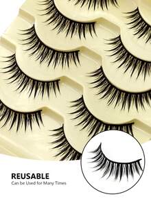 Asiteo 5 Pairs Spiked Cartoon False Eyelashes - Natural & Lengthening Cosplay Makeup, Thick Full-Strip Design For Doll Eye Effect, Reusable, Suitable For Beginners, Anime & Cosplay Makeup Accessories - 尖尾漫畫款 - 查看 3