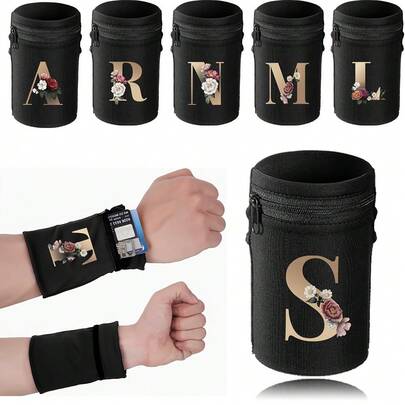 Wrist Wallet With Letter & Flower Pattern - Secure Zipper Closure, Ultra-Breathable Mesh, Arm Phone Pouch, Compact Mini Coin Purse - Perfect For Active Lifestyles, Ideal For Outdoor Enthusiasts, Sports, Running, And Fitness Activities