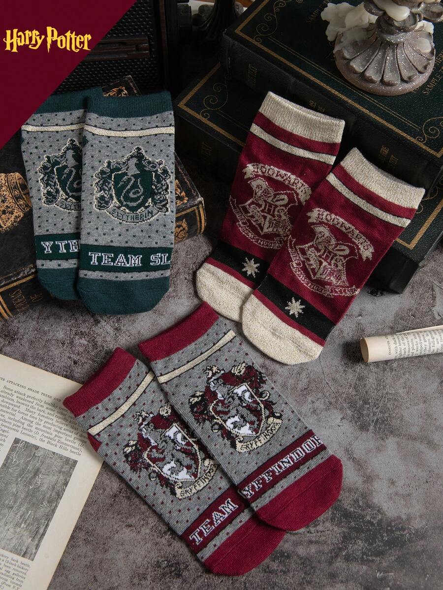 Harry Potter 3 Pairs Of Men's Socks Magic Academy College Style Breathable Women's Socks Soft Socks, No Show Socks, Gift