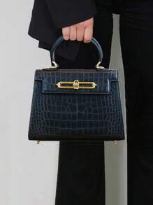 Bolso de moda para mujer Kally Summer Premium 2025, bolso de platino con estampado de cocodrilo, versátil para oficina y commuter, mini bolso cuadrado liviano y estructurado, bolso de hombro cruzado versátil para commuter