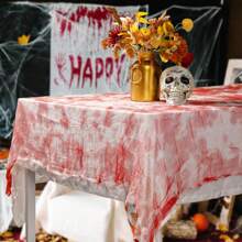 1/2pcs Halloween Bloody Gauze Tablecloth - 215.9cm X 152.4cm Bloody Handprint Rectangular Tablecloth - Scary Halloween Tablecloth Suitable For Hospital Halloween Decorations, Spooky Parties