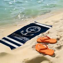 1pc Personalized Name Beach Towel - Nautical Anchor & Rope Design, Super Absorbent & Quick Drying Swim Towel, Perfect For Beach, Swimming, Camping And Travel, Beach Essential | Nautical Theme | Polyester Towel, Beach Accessory Summer Holiday Bathroom Decor,Beach Mode On Beach Essentials