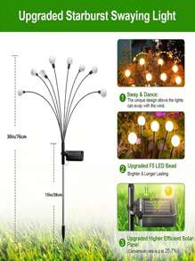 1PC 6/8/10Lights 18650-600mAh Solar Firefly Lights Outdoor Garden Decoration Landscape Lights Lawn Lights Suitable For Festive Decoration,LED Solar Firefly Lights For Courtyard Garden Decoration, Christmas Wind Swaying Firefly Ground Mounted Lawn Lights