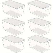 1 件透明可堆叠带盖储物盒，中号带手柄塑料容器，适用于食品储藏室整理和储存，非常适合厨房、冰箱、橱柜、壁橱、浴室