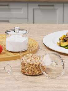 1 Barattolo portaspezie in acrilico con coperchi e cucchiaini, contenitori di stoccaggio trasparenti per cucina per sale, pepe e condimenti, decorazione cucina moderna, organizzazione spezie facile da vedere, soluzioni di stoccaggio per la cucina | accessori per cucina moderna, forniture per il ritorno a scuola