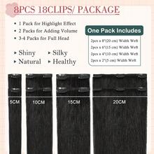 Seamless 8-24in 100% Real Hair Clip In Remy Human Hair Extensions Full Head Weft 8PCS 18CLIPS Silky Straight #1B Natural Black - #1B Natural Black - View 7