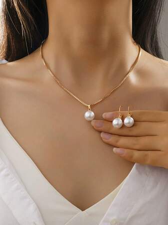 3 件套优雅时尚新款珍珠吊坠项链耳环套装多功能纪念珠宝生日礼物女士