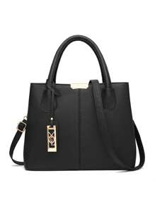 Minimalist Solid Color Women Handbag, Elegant Ladies Dual Handle Shoulder Tote Bag, Fashion Female Work Bag Crossbody Commuter Bag, Pendant Decor Classic Top Handle Shoulder Bag, Mother's Day Gift Suitable For Business Trip/Commute/Work/Office