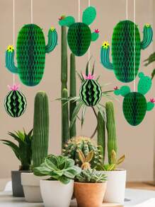 3 piezas de pompones de papel de abeja decorativos colgantes con temática hawaiana de cactus verde, para fiestas de cumpleaños, celebraciones universales y talla grande