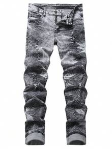 Men's Slim Fit Stretch Jeans Ripped Skinny Jeans For Men, Fashion Distressed Straight Comfort Flex Waist Pants - Xám - Xem 1