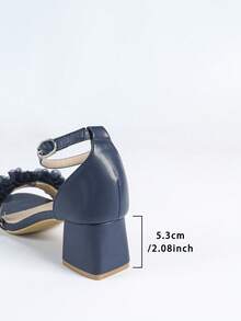 Giày cao gót quai vuông họa tiết hoa 3D màu xanh dành cho nữ, cao 5,3cm, thời trang để mang hàng ngày, mùa xuân/hè - Màu xanh lam - Xem 7
