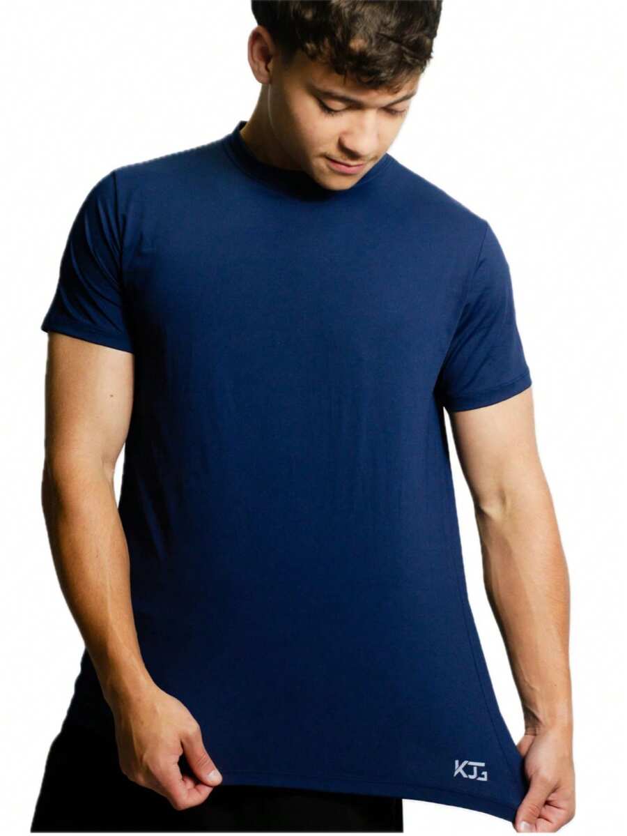 Men's Polyamide Short Sleeve Gym Fitness Sports Plain T-Shirt - Màu xanh hải quân - Xem 1