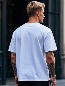 Camiseta de manga corta unisex con diseño de letras y estampado de grafiti, estilo americano moderno, marca Pigeon State Dual Interest, ropa de pareja de moda urbana. - Blanco - Ver 2