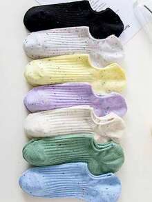 1/3/7 Pairs Women's Candy Color Ankle Socks, Summer Boat Socks, No Show Socks Thin Low-Cut Low Vamp, Personalized Star Dot Mesh Socks, Non-Slip, Suitable For All Seasons, Mix & Match Colors