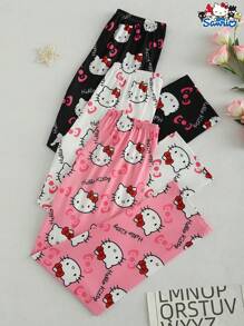 Sanrio Sanrio lizenziert! Hello Kitty bedruckte Schlafanzug-Hosen in drei Farben erhältlich, mit durchgehendem Muster von süßen Mustern für bequeme und süße Zuhause-Zeit.