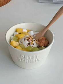 1pc Beige Splatter Letter Design Ceramic Small Bowl, Lovely Tableware Bowl For Desserts, Fruits, Oatmeal, Breakfast, Suitable For Home, Restaurant, Cafe - Beige - View 6