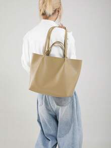 Oversize Tote Bag For Women, 2025 New European Style, Minimalist Elegant Shoulder Bag, Soft Leather Texture, Commuting - Multicolor - View 8