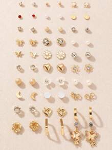 Set di 30 paia di orecchini a perno per ragazze, set di combinazione di orecchini alla moda con design a ciliegie, farfalle, fiori e cuori, minimalisti