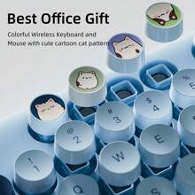 MOFII Ergonomic 2.4G Plug And Play Wireless Keyboard Mouse Combo 104 Keys Cute Cat Keyboard Coloful Retro Round Keycaps Keyboard With Silent Mouse For Win7/8/10/XP