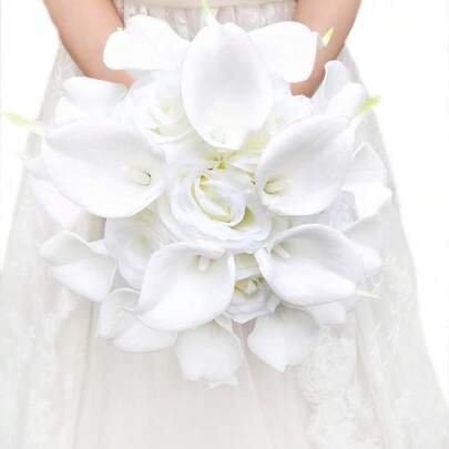 Noiva segurando flores, buquê de noiva para casamento, buquê de lírios de PU de alta simulação e buquê que nunca murcha, buquês para madrinhas, buquê de flores artificiais para madrinhas, buquê em cascata para decoração de festa de aniversário em cerimônia rústica