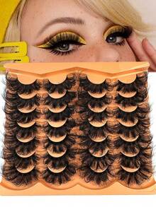 14 Pairs Thick Natural Looking Soft Fluffy 3D False Eyelashes Russian Curl Multi-Layer Dramatic Messy Mink Eyelashes Smart Full Eyelash Strips Lengthening, Reusable - 濃密款 - 查看 1