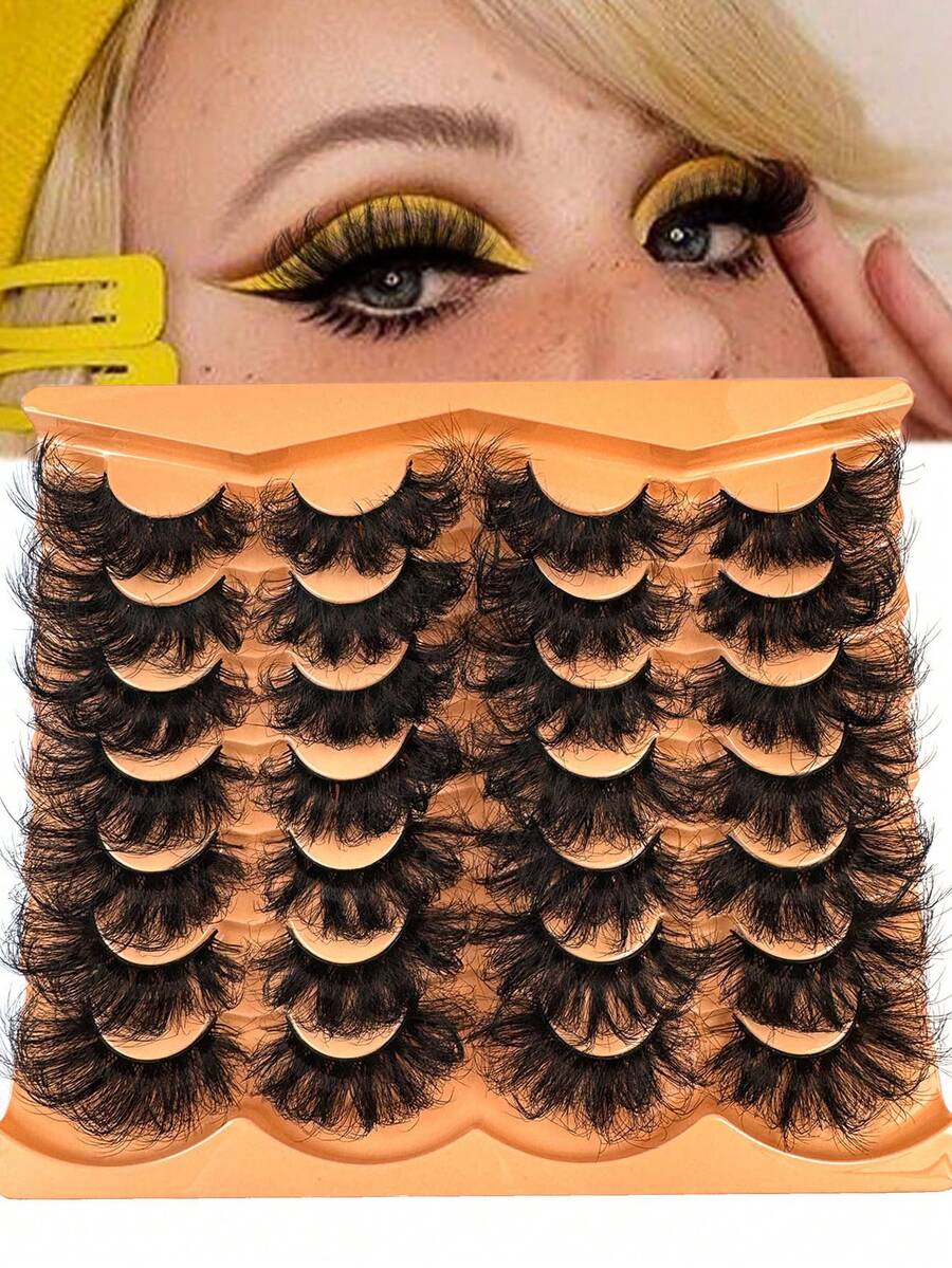 14 Pairs Thick Natural Looking Soft Fluffy 3D False Eyelashes Russian Curl Multi-Layer Dramatic Messy Mink Eyelashes Smart Full Eyelash Strips Lengthening, Reusable - 濃密款 - 查看 1