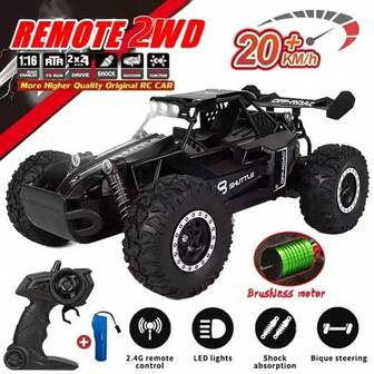 2WD 1:16 RC 越野遥控车 2.4G 户外卡车赛车攀爬漂移带 LED 灯儿童男孩玩具礼物
