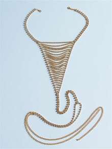 Fashionable Sexy Multi-Layer Rhinestone Waist Chain, Clubwear Party Exaggerated Women Bikini Jewelry, For Rave - Gold - View 2