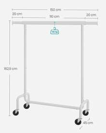 Feandrea Burro Ropa con Ruedas, Perchero Burro Extensible con Carga Pesada, Capacidad de Carga de 130 kg, 45 x (110-150) x 162,9 cm, Fácil de Montar, Portátil, Blanco Mate, Vuelta al Cole - Blanco - Ver 7