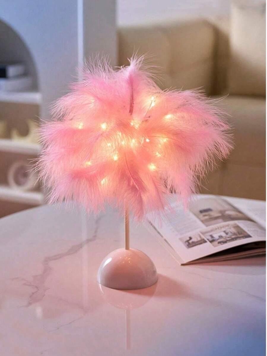 1PC LED Feather Decorative Lights,Warm & Romantic Desk Table Lamp Decor For Bedroom,Battery Powered,Suitable For Gift,A Romantic Fairy Lamp